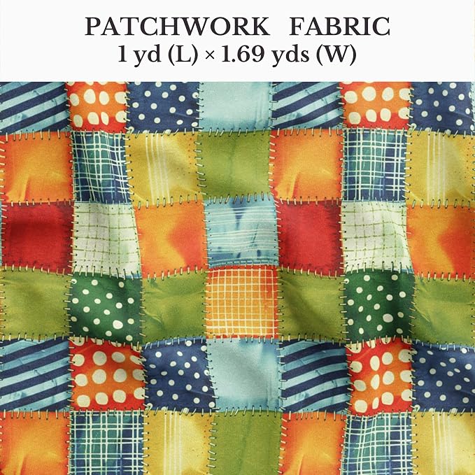 Patchwork Cotton Fabric Panel 61 x 36.6 Inches, Colorful Geometric Squares - Image 2