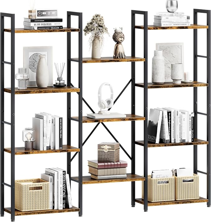 Shintenchi Triple Column 4 Tier Bookshelf, Industrial Large Bookcase Display by Shintenchi%7CFurnitureMadeforRealLife