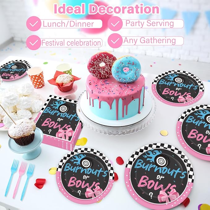 50 Guests Burnouts or Bows Gender Reveal Plates and Napkins Party Supplies Boys - Image 7