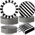 200pcs Black and White Party Plates Napkins Forks Striped Theme Party Tableware by Naozinebi