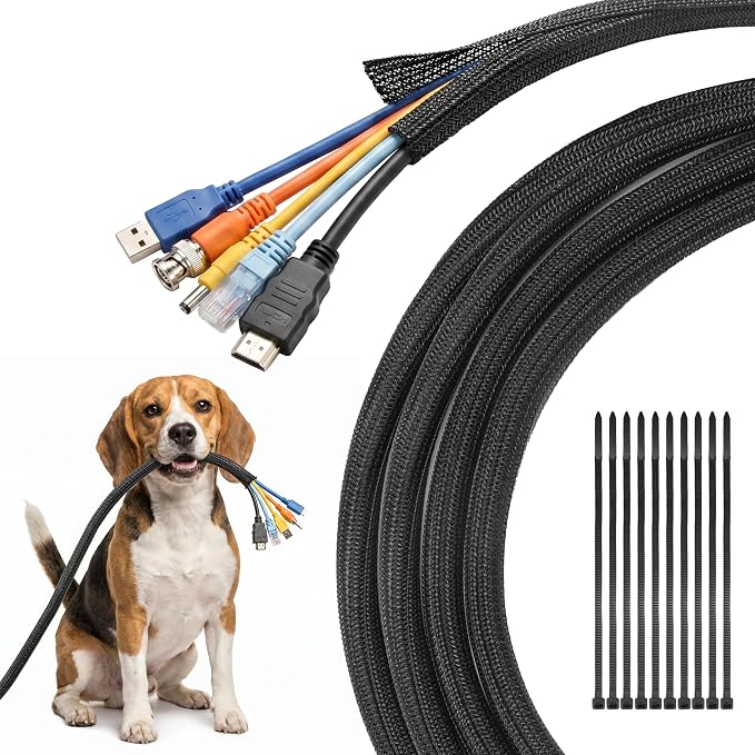 Delamu 10ft - 1/2 inch Cable Sleeve Cord Protector from Pets No Chew, by DELAMU