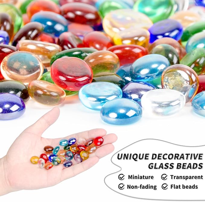 1 LB Mixed Color Flat Glass Beads, 160-180PCS Small Glass Marbles, Mini Flat - Image 3