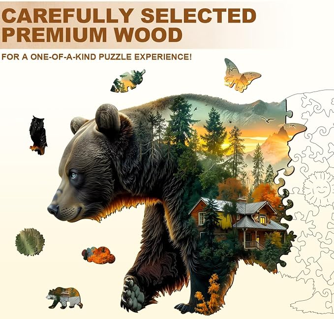 Forest Bear Puzzles Adults Gifts Wooden 110 Pieces 11.4 * 6.7in - Image 3