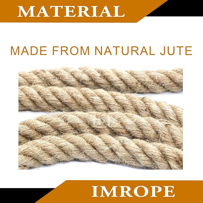 Natural Jute Rope, 1.5 Inch Diameter, 50 Ft Long, 4 Strand, DIY Arts & Crafts, Garden & Home Decor, Hammock & Tug of War Rope