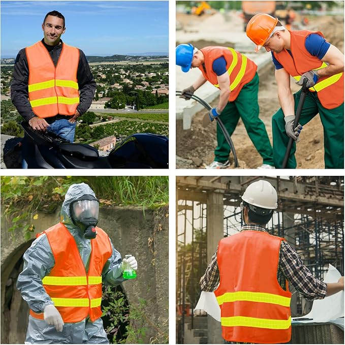 Safety Vest, Reflective High Visibility Construction Vest for Men, Work, Cycling, Runner, Surveyor, Volunteer, Road