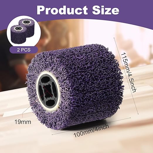 Rocaris 2PCS 36 Grit Abrasive Drawing Wheel Drum, 4.5"×4" Wire Drawing Polishing Burnishing Wheels, Buffing Wheels for Wood Metal Surface Polishing, Purple