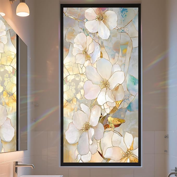 Stained Glass Window Privacy Film Static Cling by AOHMPT