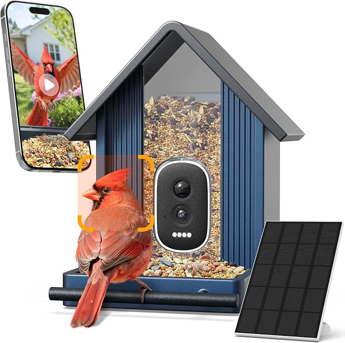Smart Metal Bird Feeder with Camera, Deep Blue | Squirrel Proof, 2.5K UHD AI by WLNYUGS