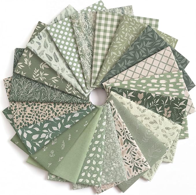 HunnmingRe 20 Pcs 10''x10'' Sage Green Quilting Fabric Square Greenery Precuts by HunnmingRe
