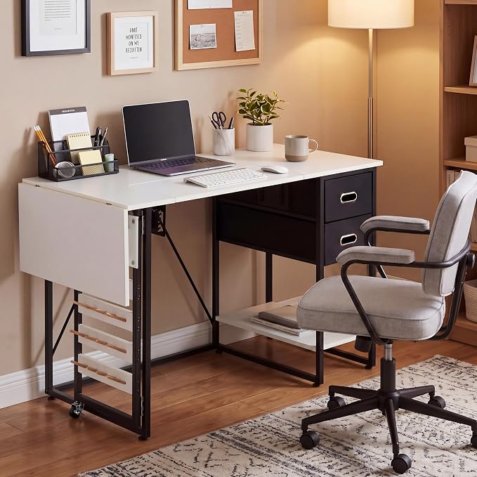 59" Folding Sewing Table with Adjustable Tabletop and Foldable Side Shelf | - Image 8
