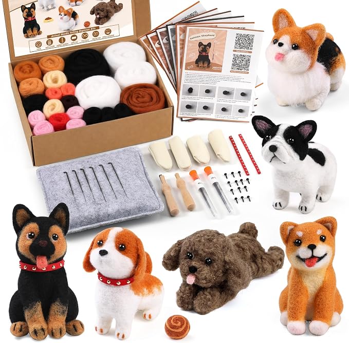 Mayboos 6 Pcs Needle Felting Kit, Animal Needle Felting Beginner Kits Wool Felt by Mayboos