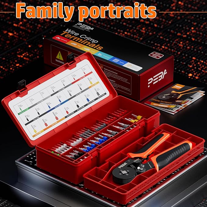PEBA Ferrule Crimping Tool Kit - 21 Sizes Ferrule Kit & AWG 28-7 Self-Adjusting Square Crimper for Effortless Electrical Wire Ferrules | Ratchet Crimping Tool - Wire Ferrules Connections Kit