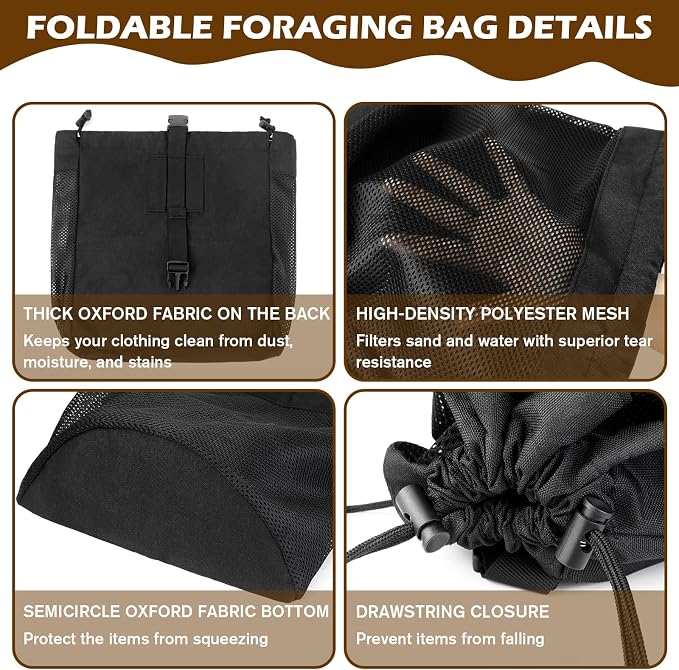2 Pack Waist Mesh Foraging Bag, Folding Rock Collecting Bag, Foraging Pouch - Image 3