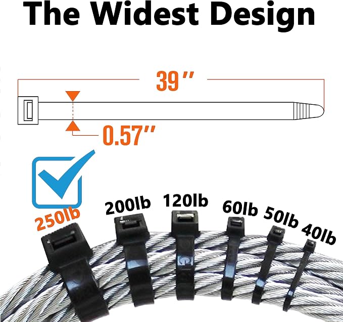 250lb Extra Long Zip Ties Heavy Duty 36 Inch Outdoor, Large Cable Tie Wraps - Image 2