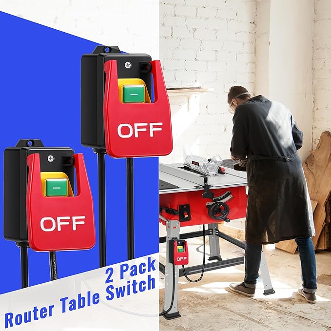 Dreyoo 2 Pack 120/230V Single Phase On/0ff switch, 120V 2HP Router Table Switch with Large Stop Sign Paddle Easy Contact for Fast Power Off for Table Saw and Other Electrical Equipment (1 Female Plug)