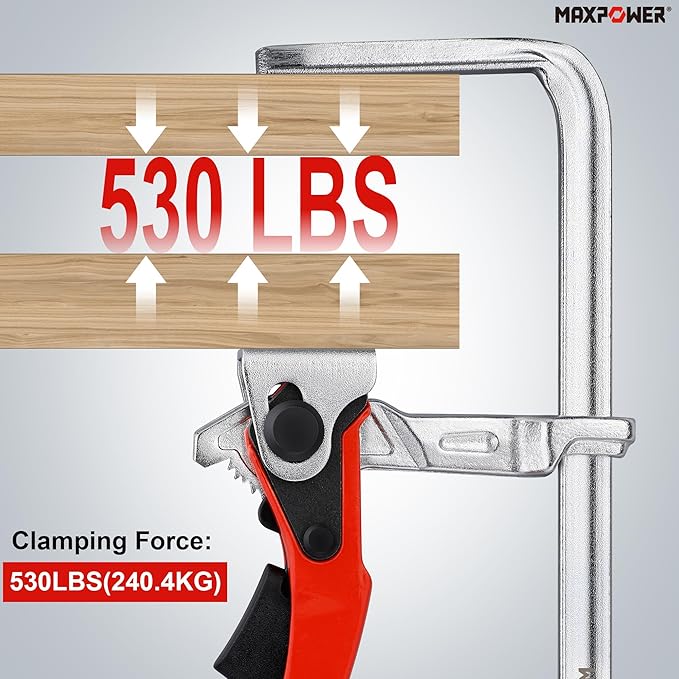 MAXPOWER Ratcheting Table Clamp, Quick Release Clamp For MFT and Guide Rail System, Bar Clamp with 7 7/8" Capacity x 2 3/8" Throat Depth, 530 lbs Clamping Force - 2 Pack