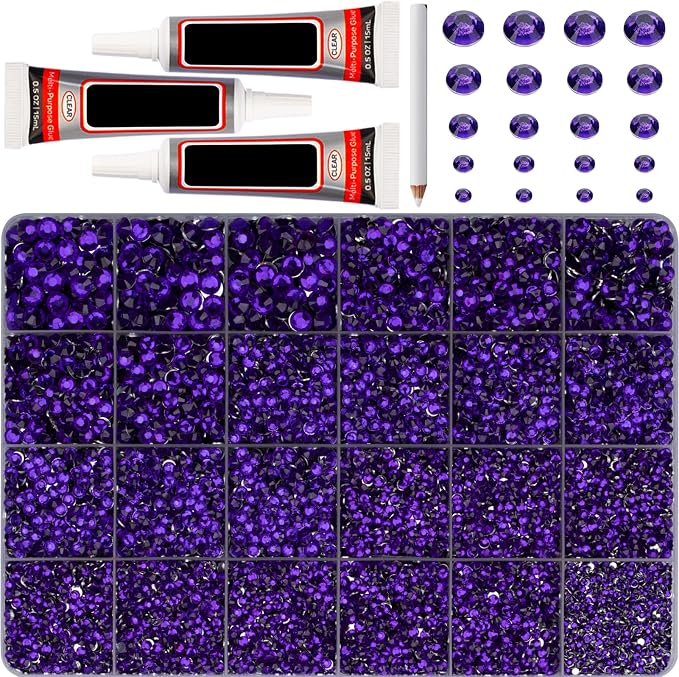 32000Pcs Purple Rhinestones for Bedazzling, Flat Back Resin Diamond Crystal by Worthofbest