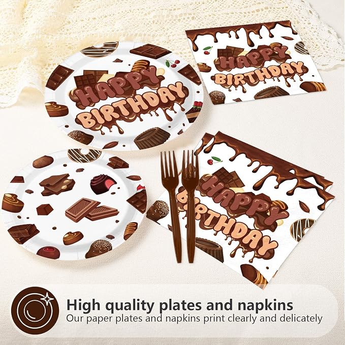 96 Pcs Chocolate Birthday Party Decoration Sweet Chocolate Plates and Napkins - Image 4