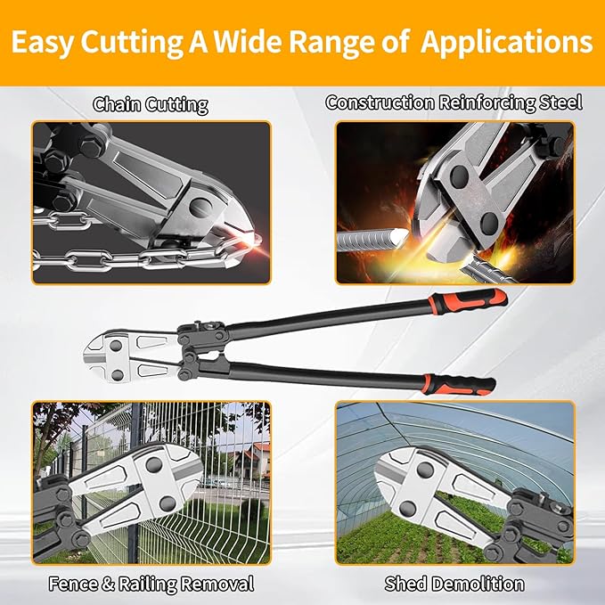 14 Inch Bolt Cutter, Heavy Duty Forged T8 Steel Blade Wire Cutters for Chains, Metal, Screws, Rivets & Fences, Ergonomic Rubber Grip Handle for Industrial Use & DIY Projects