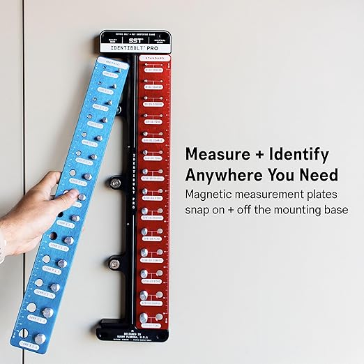 SST - Identibolt PRO - Thread Checker with Magnetic Wall Mount - 28 Nut & Bolt Identifier Gauge - Measures #6 to ½ & 4mm to 14mm - Tight Tolerance & Industrial Grade Precision - Designed in The USA