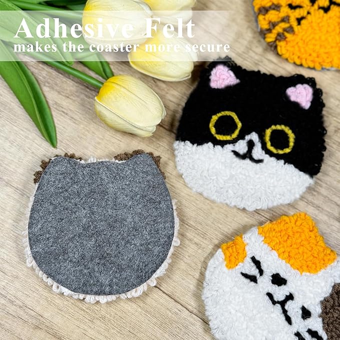 Morledoa Punch Needle Coasters Kit, Punch Needle Kits Adults Beginner, Cat - Image 6