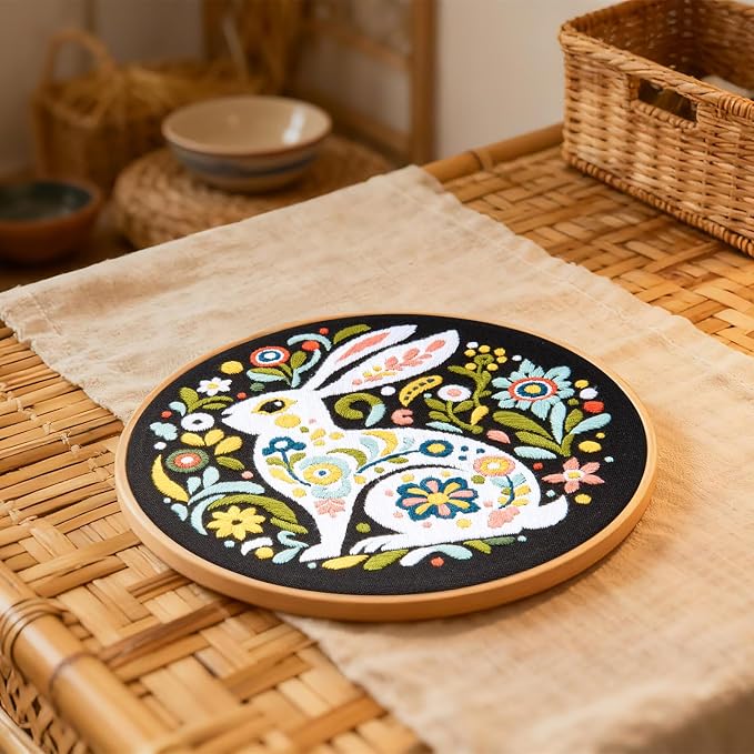 Crafmanoe Embroidery Kits for Beginners Adults, Flowers Rabbit Embroidery - Image 6