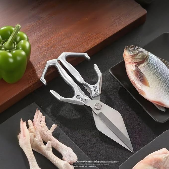 Multi-Purpose Kitchen Scissors,stainless steel scissors,Poultry Shears,Sharpeners Bottle Openers Zester and More Stainless Steel,for opening cans and heavy duty poultry cutting (Silver)