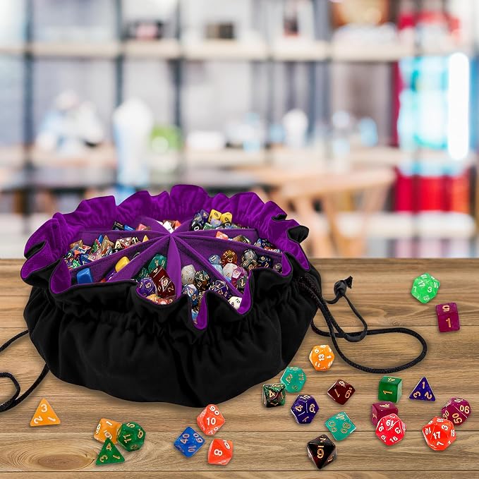 SIQUK Large Dice Bag with Pockets Drawstring Dice Bag DND Dice Storage Bag Big - Image 6