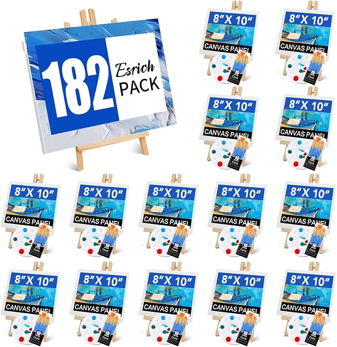 ESRICH 182 Pack Canvas with Easel Set 8 x 10 in Canvas Boards with 11.8 in by ESRICH