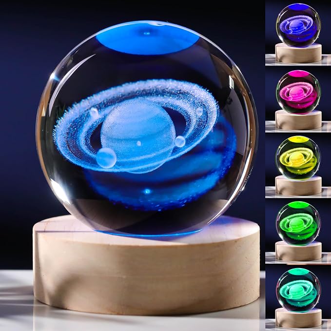3D Saturn Crystal Ball with LED Colorful Lighting Touch Base, Saturn Decor by Unknown