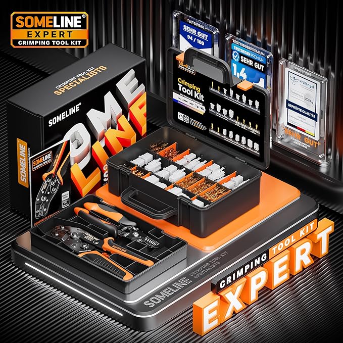SOMELINE Automotive Wire Connectors Crimp Tool Kit, Crimper for 24-14 AWG Non-Insulated Quick Disconnect Terminals, with 2-9 Pin 2.8mm/6.3mm Plugs & Sockets, Includes Wire Stripper