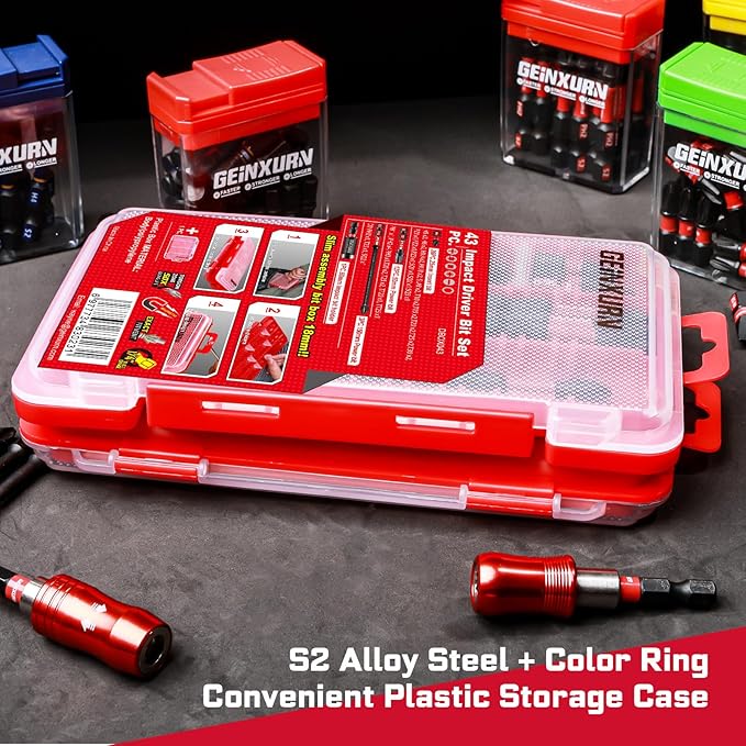 43pieces Screwdriver Bits Set, Impact Magnetic S2 Steel Multi Insert Power Bits Tips with Impact Bit Holder and Two Storage Box（PH/TORX/SQ/PZ/HEX/SL）