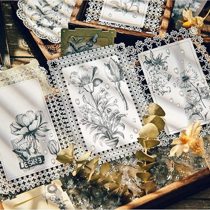 2 Sheets Vintage Floral Rub On Transfer Stickers, - Image 6