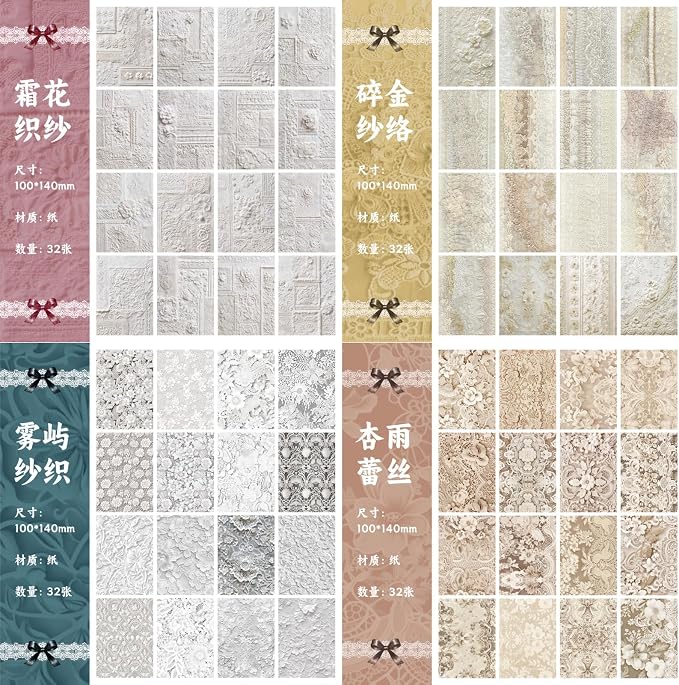 192 Sheets Vintage Romantic Lace-Themed Scrapbook Paper Kit, 4x5.5 Delicate - Image 2