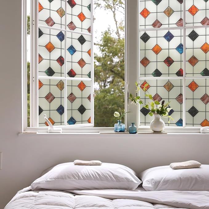 DKTIE Stained Glass Window Film Geometric Patterns, Fine Frosted Window Clings - Image 4