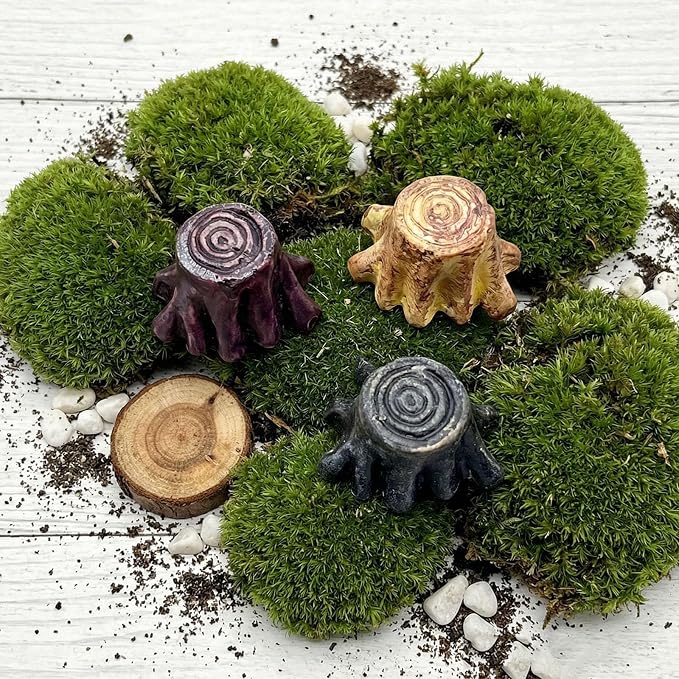 6Pcs Tree Stump Resin Craft Miniature Figurine Decorative Moss Micro Landscape - Image 4