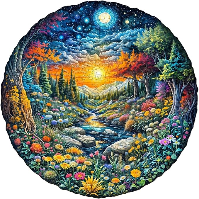 Sun Moon Forest Puzzles Adults Gifts Wooden 200 Pieces 11.4 * 11.4in by Jollitot