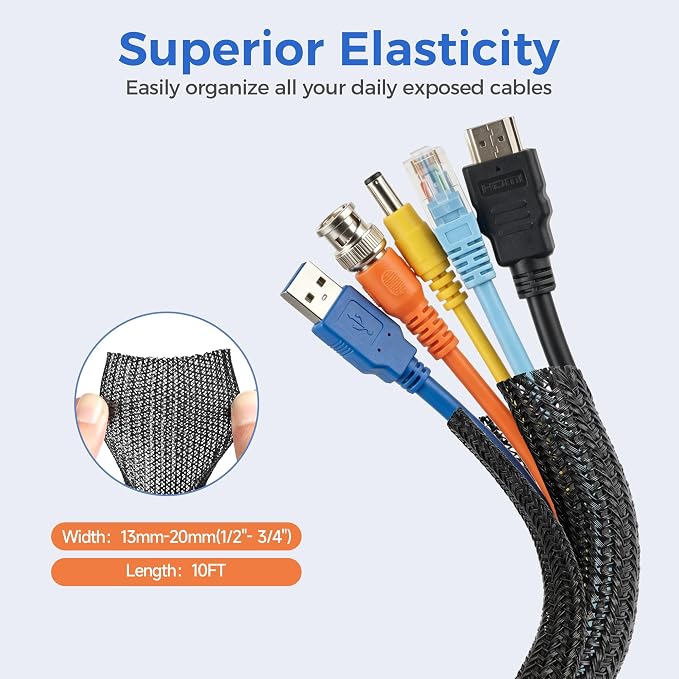 Delamu 10ft - 1/2 inch Cable Sleeve Cord Protector from Pets No Chew, - Image 2