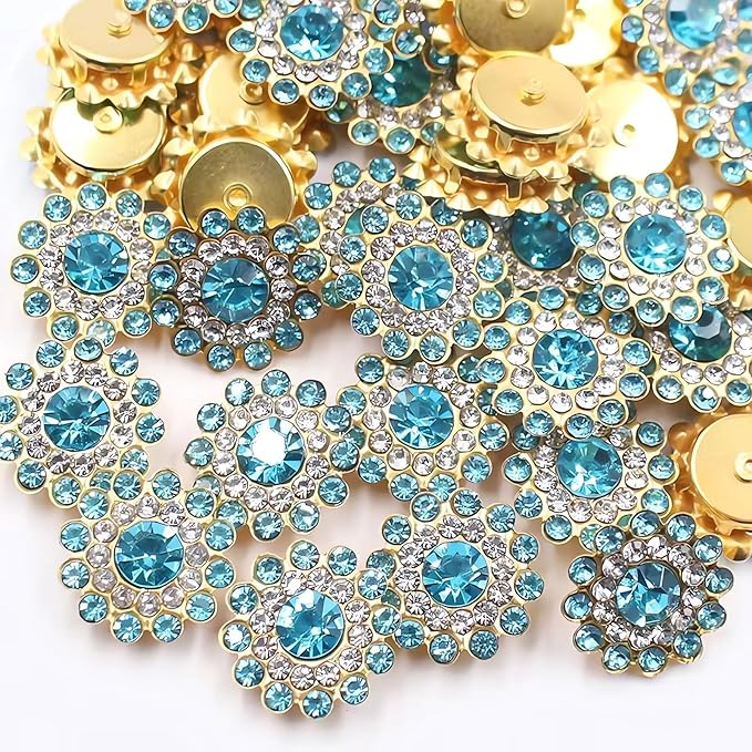 14mm 150pcs Crystals Aquamarine Glass Gems Sew on Rhinestones, Metal Base Claw by Unknown