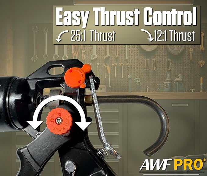 AWF PRO 29 oz Dual Thrust Caulk Gun - 25:1 or 12:1 Thrust Ratio, Dripless, Rotating Barrel, Comfort Grip, with Built-In Puncture Tool, Pack of 6