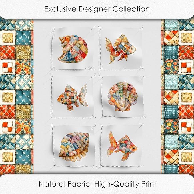 Patchwork Fish Cotton Fabric Panel – 6 Designs + Bonus Sheet 29.5×19.6 inch - Image 5