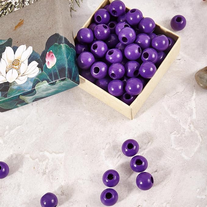 240pcs Purple Color Wood Beads 16mm Large Hole:6mm - Image 5