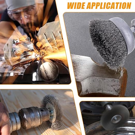 9Pcs Wire Brushes for Cleaning Rust, Small Wire Brush, Wire Wheel for Drill Steel Brush for Cleaning with Nylon, Brass, Stainless Steel, and Carbon Steel Bristles - 7-Inch Handle & 1/4-Inch Hex Shank