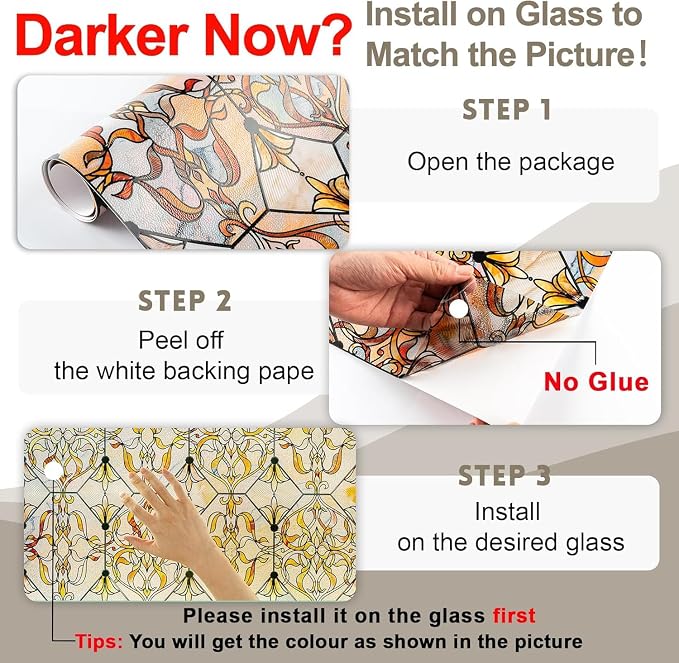 OHTMERU 3D Stained Glass Window Privacy Film, Heat Control UV Blocking Static - Image 2