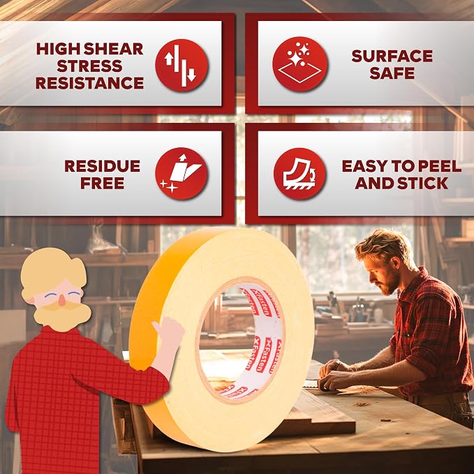 XFasten Double Sided Woodworking Tape 3 Inches x 90 Feet, Residue-Free and - Image 3