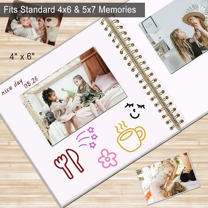 8 x 8 Inch Scrapbook Photo Album, Hardcover Kraft White Pages Arch Window Photo - Image 6
