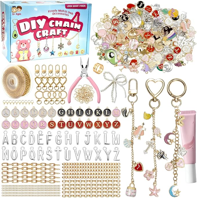 348Pcs Charms Lip Gloss Keychain Making Kit, DIY Craft by Grnheat