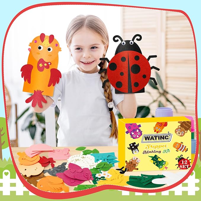 WATINC 12Pcs Hand Puppet Making Kit, Art Craft Felt Sock Puppet Toys, Creative - Image 5