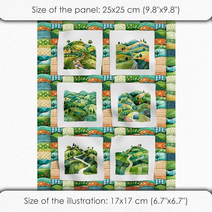 Patchwork Green Hills Cotton Fabric Panel – 6 Designs + Bonus Sheet 29.5×19.6 - Image 6