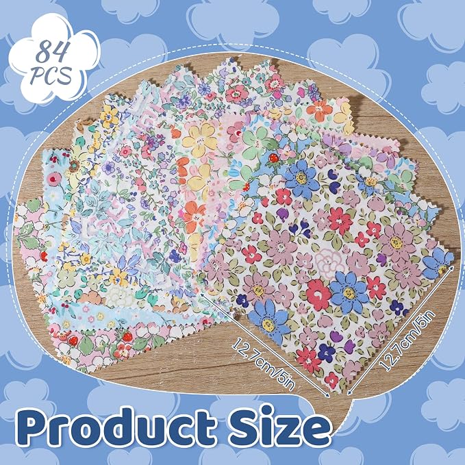 84 Pcs Charm Packs for Quiltings, Colorful Bright Pastel Spring Floral Print - Image 2